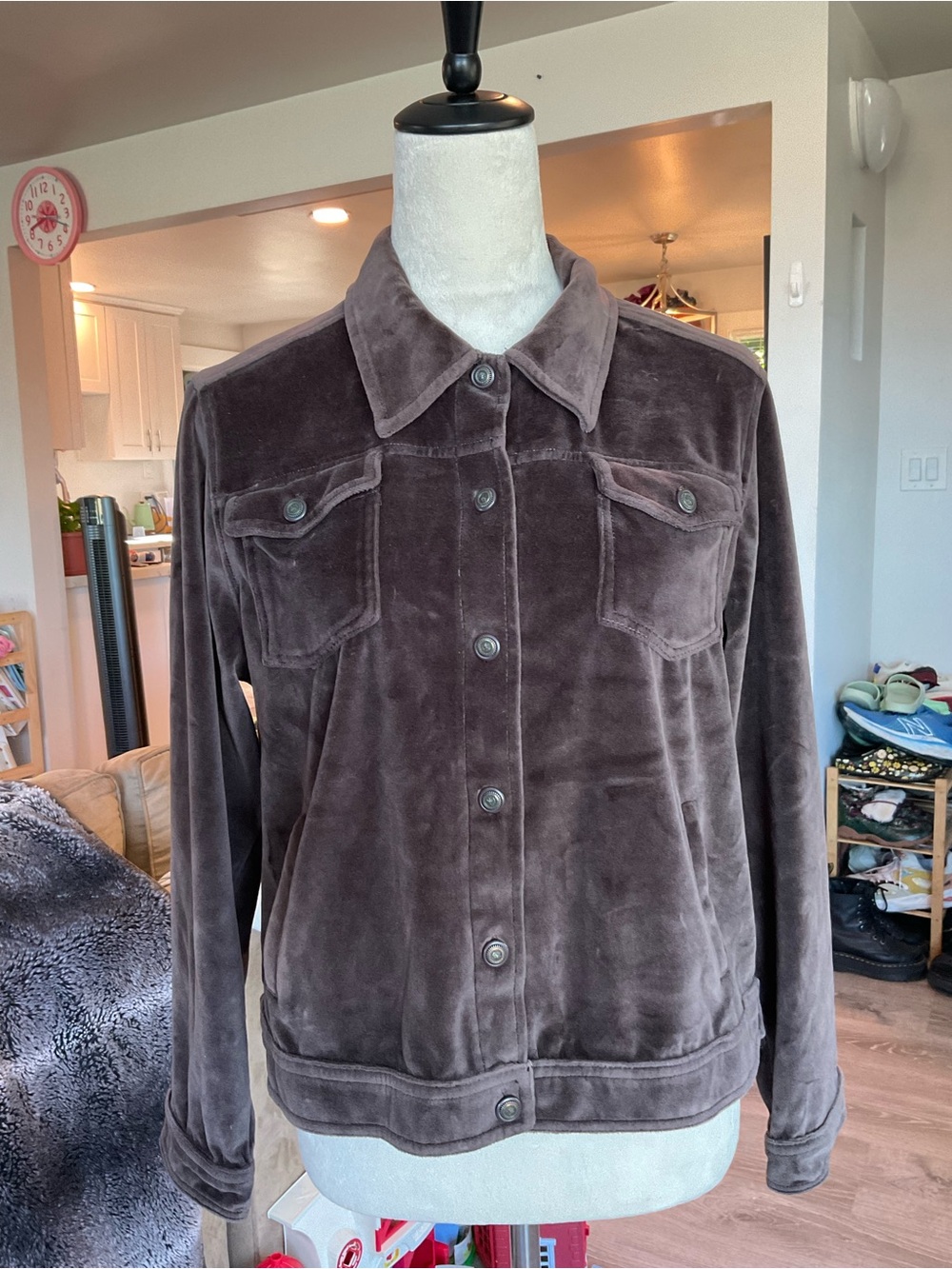 🦬Coldwater Creek Chocolate Brown Velvet Trucker Jacket Button Up